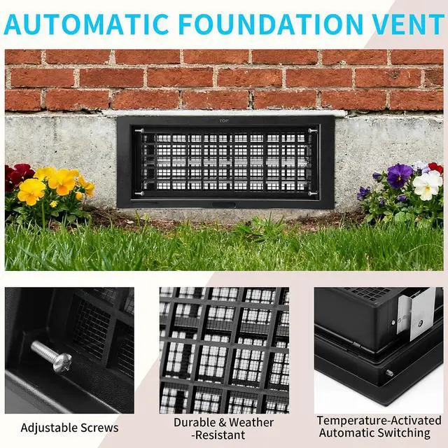 Alt view image 4 of 7 - Crawl Space Foundation Vent Cover Automatic 8x16 Inch, Black 1 Pack | Auto Open/Close at 40°F-70°F, Freeze Protection & Energy Saving, DIY Replacement for House, Mobile Home & Skirting, Plastic