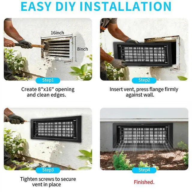 Alt view image 6 of 7 - Crawl Space Foundation Vent Cover Automatic 8x16 Inch, Black 1 Pack | Auto Open/Close at 40°F-70°F, Freeze Protection & Energy Saving, DIY Replacement for House, Mobile Home & Skirting, Plastic