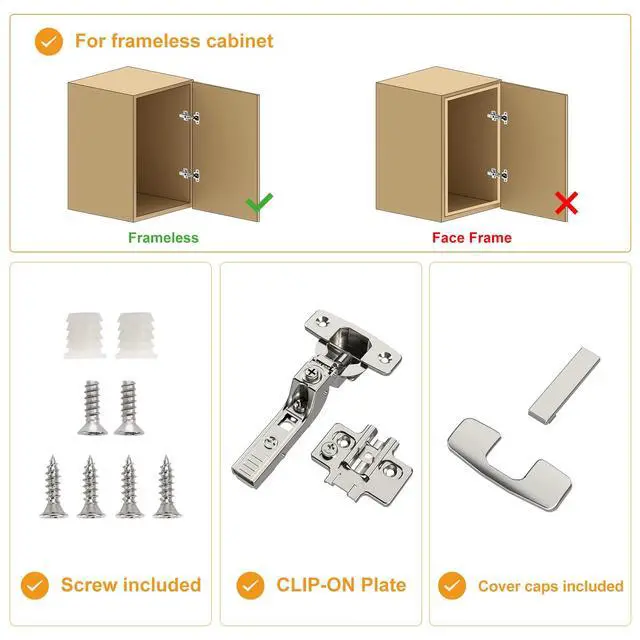 Alt view image 7 of 7 - 10 Pack Frameless Inset Soft Close Concealed European Hinges, Self Closing Satin Nickel, 105 ° Open Angle 4D Adjustment, Speed Control, Clip On, Stainless Steel for Cabinet Door