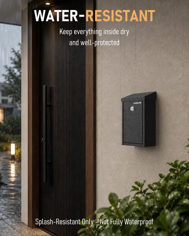 Alt view image 5 of 7 - Black Metal Donation Box, Wall Mounted Mailbox for Outside | Safe Suggestion Box with Key Lock, Steel Key Drop Box with Top Slot, Cash Box for Home Office and Business