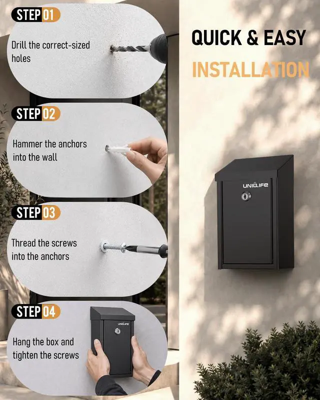 Alt view image 7 of 7 - Black Metal Donation Box, Wall Mounted Mailbox for Outside | Safe Suggestion Box with Key Lock, Steel Key Drop Box with Top Slot, Cash Box for Home Office and Business