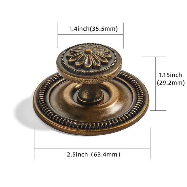 Alt view image 2 of 7 - 10 Pack 2.5 Inch Antique Brass Cabinet knobs with Backplate,Vintage Backplate for Drawer knobs, Bi-Fold Door Knobs
