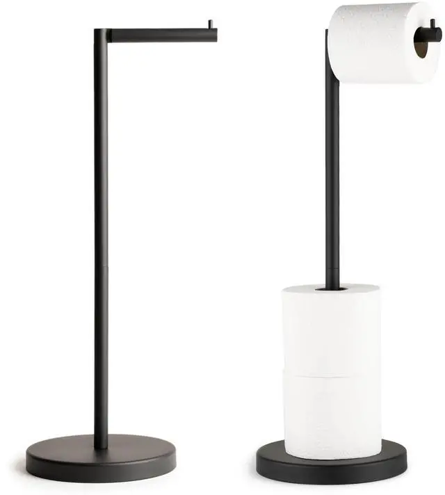 Main image of Free Standing Toilet Paper Holder Stand 1pc - Bathroom Storage for 4 Rolls of Toilet Tissue Modern Stainless Steel Matte Black - Toilet Roll Stand