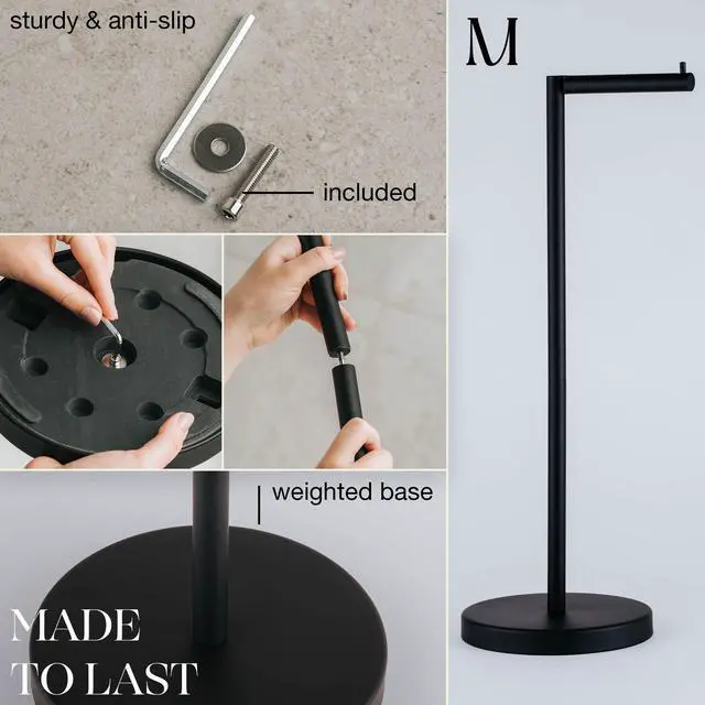 Alt view image 4 of 7 - Free Standing Toilet Paper Holder Stand 1pc - Bathroom Storage for 4 Rolls of Toilet Tissue Modern Stainless Steel Matte Black - Toilet Roll Stand