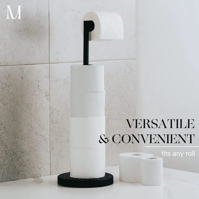 Alt view image 5 of 7 - Free Standing Toilet Paper Holder Stand 1pc - Bathroom Storage for 4 Rolls of Toilet Tissue Modern Stainless Steel Matte Black - Toilet Roll Stand