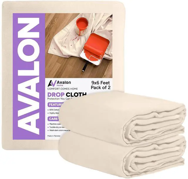 Main image of Canvas Drop Cloth for Painting 9x6 feet Pack of 2-8oz Painters Drop Cloths for Painting - All Purpose Canvas Tarps for Floor & Furniture Protection - Recycled Cotton Fabric