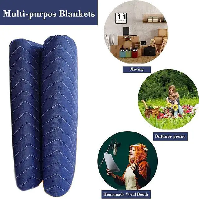 Alt view image 7 of 7 - 2 Pack Moving Blankets Heavy Duty 80"x72" Quilted Packing Blankets for Moving Furniture Padded Shipping Furniture Mover Blue