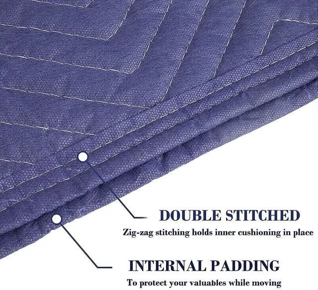 Alt view image 3 of 7 - 2 Pack Moving Blankets Heavy Duty 80"x72" Quilted Packing Blankets for Moving Furniture Padded Shipping Furniture Mover Blue