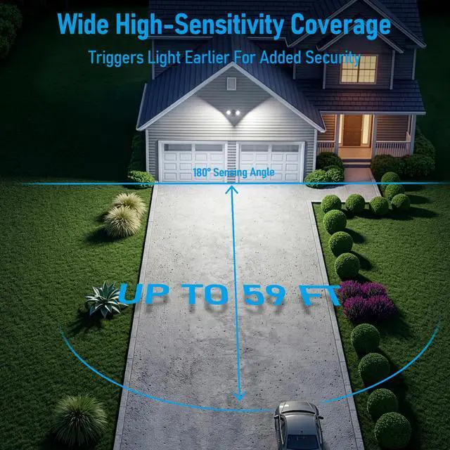 Alt view image 3 of 7 - Motion Sensor Security Lights Dusk to Dawn IP65 5000K White | COB LED Motion Detector Flood Light Outdoor, 100-277V, ETL Listed, Adjustable Heads, Aluminum, Waterproof, Daylight