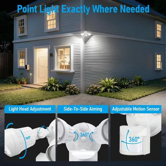 Alt view image 5 of 7 - Motion Sensor Security Lights Dusk to Dawn IP65 5000K White | COB LED Motion Detector Flood Light Outdoor, 100-277V, ETL Listed, Adjustable Heads, Aluminum, Waterproof, Daylight