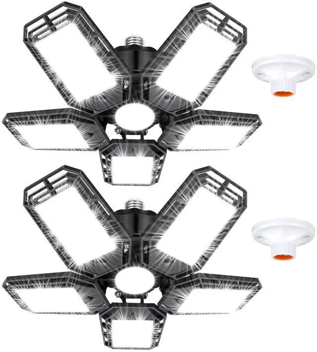 Main image of LED Garage Lights 2 Pack, 180W 18000LM 6500K Ceiling LED Shop Light | Super Bright Led Lighting, 5+1 Deformable Panels, Screw in Led Light, For Garage Workshop Basement Support E26/E27 Socket