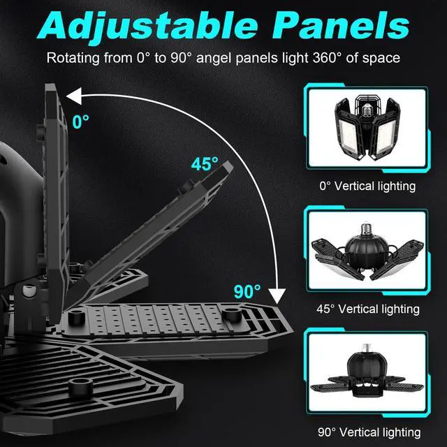 Alt view image 3 of 7 - LED Garage Lights 2 Pack, 180W 18000LM 6500K Ceiling LED Shop Light | Super Bright Led Lighting, 5+1 Deformable Panels, Screw in Led Light, For Garage Workshop Basement Support E26/E27 Socket