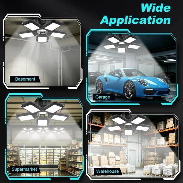 Alt view image 2 of 7 - LED Garage Lights 2 Pack, 180W 18000LM 6500K Ceiling LED Shop Light | Super Bright Led Lighting, 5+1 Deformable Panels, Screw in Led Light, For Garage Workshop Basement Support E26/E27 Socket