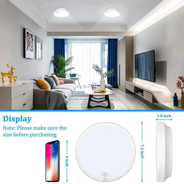 Alt view image 5 of 7 - Battery Operated Motion Sensor Light Indoor, 400LM Wireless Ceiling Light | 7.2" 6000K Motion Sensored Activated Battery Powered Lights for Closet Stair Laundry Auto On/Off 2Pack(Battery Not Included)
