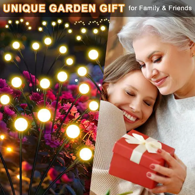 Alt view image 3 of 7 - Solar Garden Lights 4 Pack of 32 LEDs Swaying Firefly Garden Decor | Waterproof Solar Outdoor Lights for Yard Pathway Patio, Swaying Lawn Decor as Gardening Gifts for Women,Christmas Decor