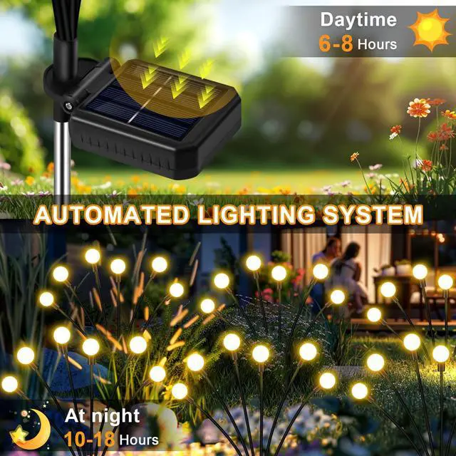Alt view image 6 of 7 - Solar Garden Lights 4 Pack of 32 LEDs Swaying Firefly Garden Decor | Waterproof Solar Outdoor Lights for Yard Pathway Patio, Swaying Lawn Decor as Gardening Gifts for Women,Christmas Decor