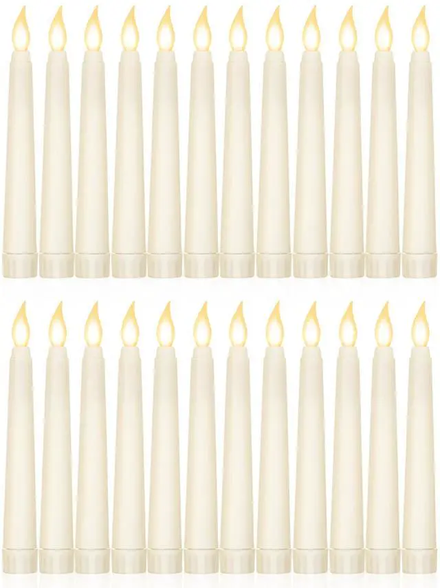 Main image of 24 Pcs Flameless Taper Candles Battery Operated ulkB Fake Candles Light LED Candle Sticks Flickering Tapered for Wedding Anniversary Holiday Decoration(Basic,6 Inch,Ivory)