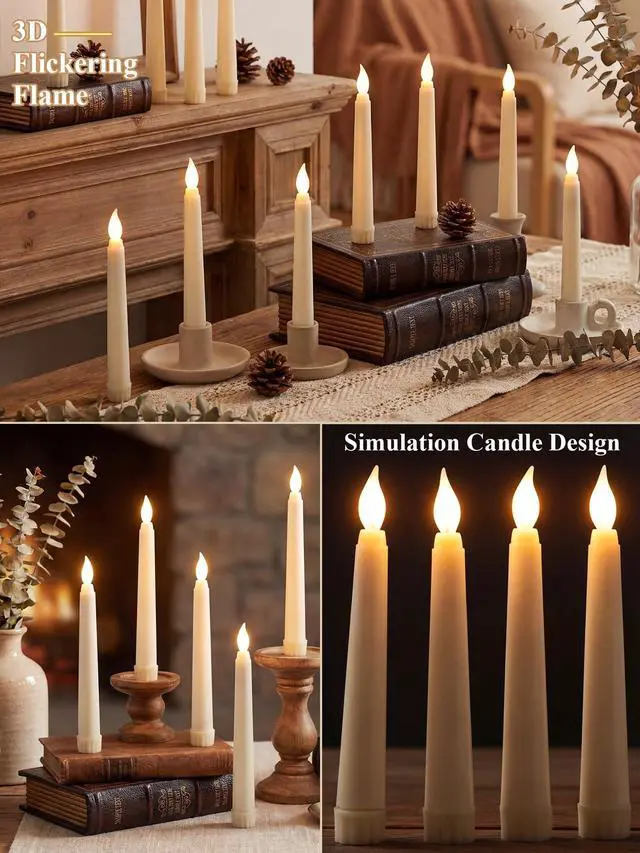 Alt view image 3 of 7 - 24 Pcs Flameless Taper Candles Battery Operated ulkB Fake Candles Light LED Candle Sticks Flickering Tapered for Wedding Anniversary Holiday Decoration(Basic,6 Inch,Ivory)