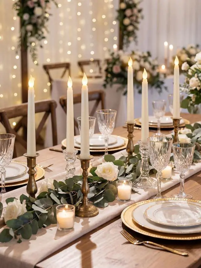 Alt view image 5 of 7 - 24 Pcs Flameless Taper Candles Battery Operated ulkB Fake Candles Light LED Candle Sticks Flickering Tapered for Wedding Anniversary Holiday Decoration(Basic,6 Inch,Ivory)