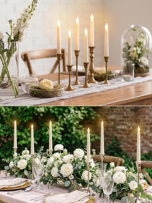 Alt view image 7 of 7 - 24 Pcs Flameless Taper Candles Battery Operated ulkB Fake Candles Light LED Candle Sticks Flickering Tapered for Wedding Anniversary Holiday Decoration(Basic,6 Inch,Ivory)