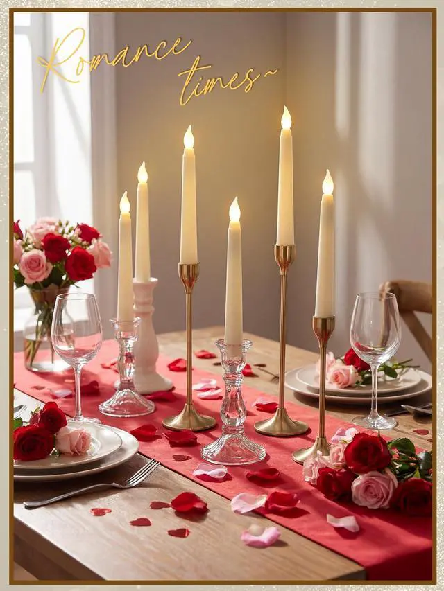 Alt view image 4 of 7 - 24 Pcs Flameless Taper Candles Battery Operated ulkB Fake Candles Light LED Candle Sticks Flickering Tapered for Wedding Anniversary Holiday Decoration(Basic,6 Inch,Ivory)