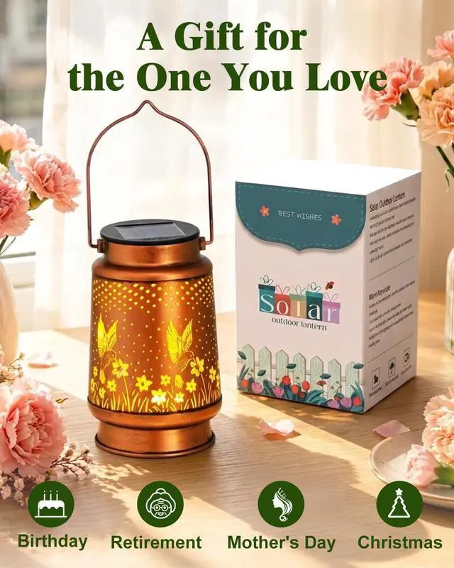 Alt view image 2 of 7 - Birthday Gifts for Women, Solar Lanterns, Hummingbird, 1 Pack | Solar Lanterns Outdoor Waterproof, Metal Hanging Lights, IP65 Waterproof, LED Decorative Lantern, Garden Decor, Gifts for Mom