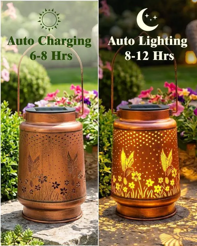 Alt view image 3 of 7 - Birthday Gifts for Women, Solar Lanterns, Hummingbird, 1 Pack | Solar Lanterns Outdoor Waterproof, Metal Hanging Lights, IP65 Waterproof, LED Decorative Lantern, Garden Decor, Gifts for Mom
