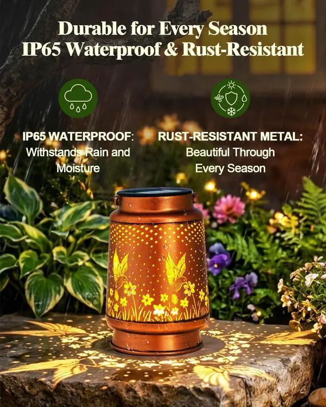 Alt view image 5 of 7 - Birthday Gifts for Women, Solar Lanterns, Hummingbird, 1 Pack | Solar Lanterns Outdoor Waterproof, Metal Hanging Lights, IP65 Waterproof, LED Decorative Lantern, Garden Decor, Gifts for Mom