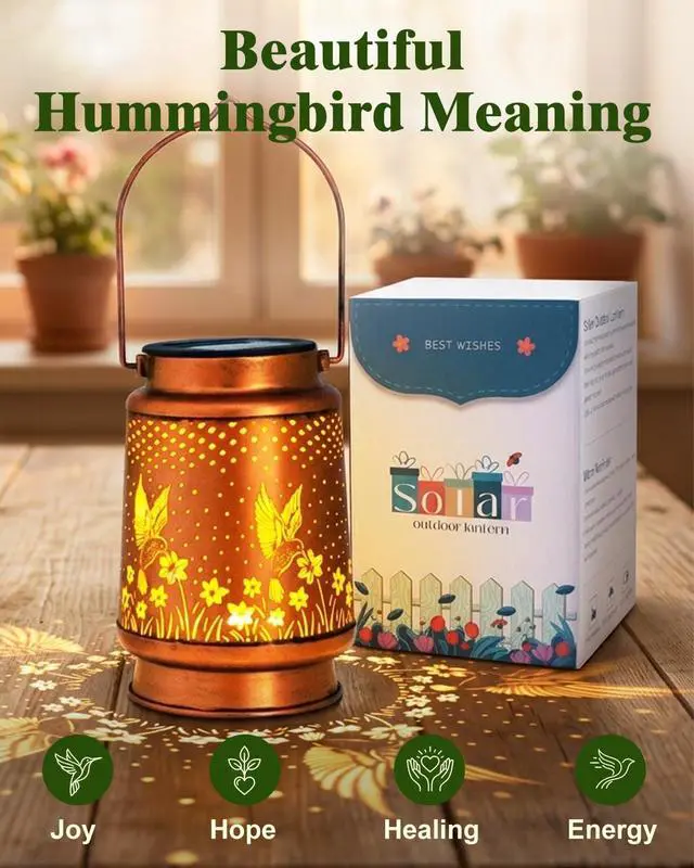 Alt view image 7 of 7 - Birthday Gifts for Women, Solar Lanterns, Hummingbird, 1 Pack | Solar Lanterns Outdoor Waterproof, Metal Hanging Lights, IP65 Waterproof, LED Decorative Lantern, Garden Decor, Gifts for Mom