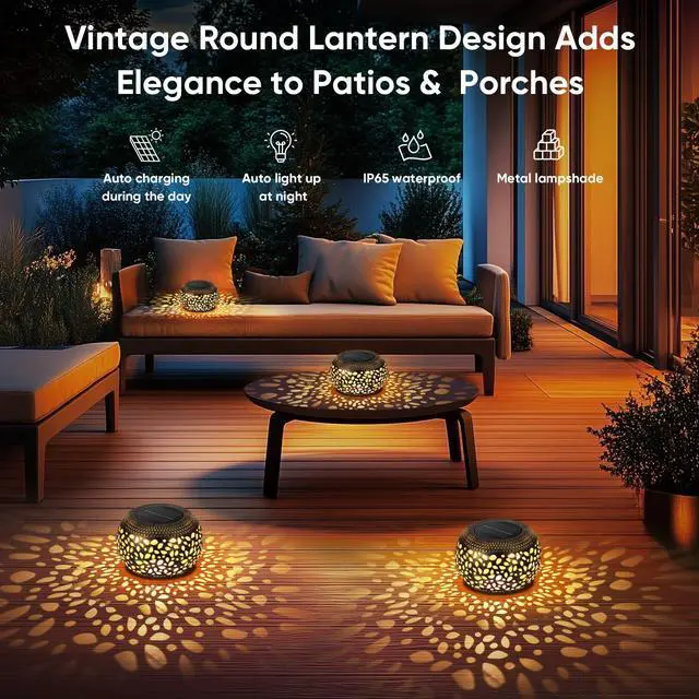 Alt view image 5 of 7 - Solar Lanterns Waterproof Outdoor Decor: 2 Pack Hollow Out Retro Metal Solar Lights - Unique Gardening Gifts for Women Mom - Outside Garden Yard Patio Porch Tabletop Decorations 2 Lighting Colors