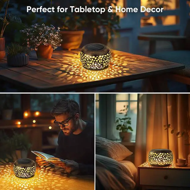 Alt view image 6 of 7 - Solar Lanterns Waterproof Outdoor Decor: 2 Pack Hollow Out Retro Metal Solar Lights - Unique Gardening Gifts for Women Mom - Outside Garden Yard Patio Porch Tabletop Decorations 2 Lighting Colors
