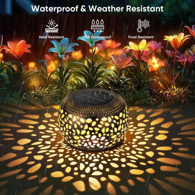 Alt view image 7 of 7 - Solar Lanterns Waterproof Outdoor Decor: 2 Pack Hollow Out Retro Metal Solar Lights - Unique Gardening Gifts for Women Mom - Outside Garden Yard Patio Porch Tabletop Decorations 2 Lighting Colors