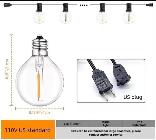 Alt view image 2 of 6 - Outdoor String Light 50FT Patio Black with 52 Shatterproof G40 LED Clear Globe Bulbs for Indoor/Outdoor, Connectable Hanging Lights for Backyard Balcony Party Decor