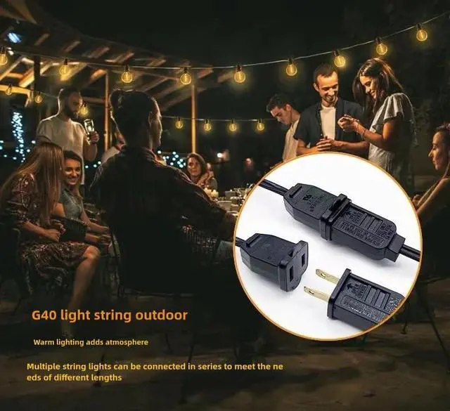 Alt view image 6 of 6 - Outdoor String Light 50FT Patio Black with 52 Shatterproof G40 LED Clear Globe Bulbs for Indoor/Outdoor, Connectable Hanging Lights for Backyard Balcony Party Decor