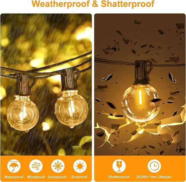 Alt view image 5 of 6 - Outdoor String Light 50FT Patio Black with 52 Shatterproof G40 LED Clear Globe Bulbs for Indoor/Outdoor, Connectable Hanging Lights for Backyard Balcony Party Decor