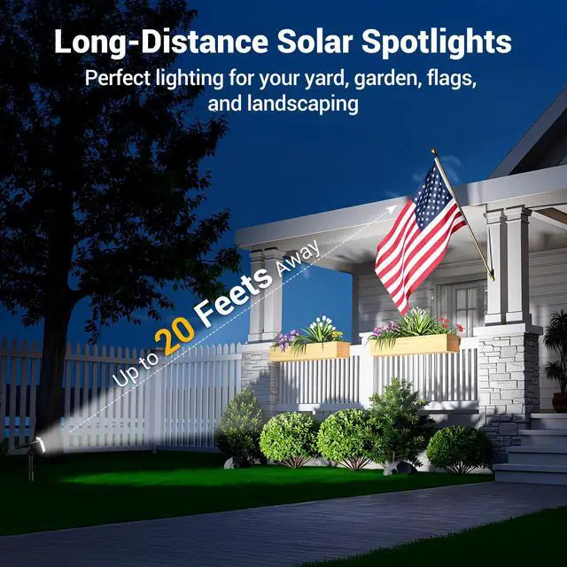 Alt view image 2 of 7 - Solar Spot Lights Outdoor Waterproof IP65, Super Bright LEDs with Lens, 6500K 2 Lighting Modes, 2 in 1 Auto On/Off Solar Powered Spotlights for Yard Flag Landscape Tree, 4 Pack, Cool White