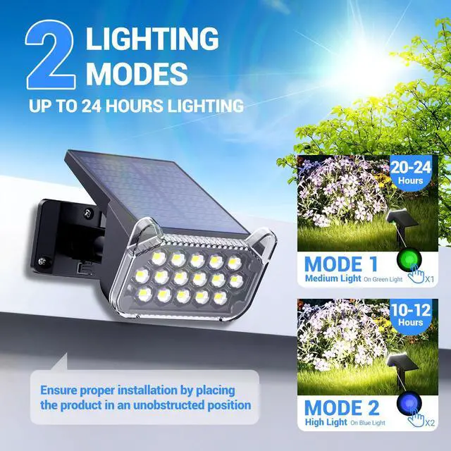 Alt view image 4 of 7 - Solar Spot Lights Outdoor Waterproof IP65, Super Bright LEDs with Lens, 6500K 2 Lighting Modes, 2 in 1 Auto On/Off Solar Powered Spotlights for Yard Flag Landscape Tree, 4 Pack, Cool White