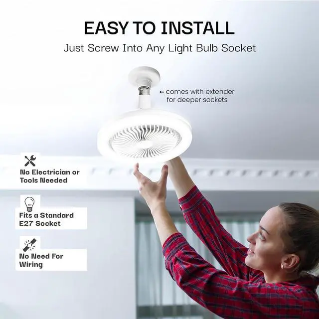 Alt view image 2 of 7 - SocketAir Wireless Ceiling Fan Light with Remote Control, Extender,110-120 Volt, 2100 Lumens, 3 Fan Speeds, 3 Light Settings, 6500K for Living, Dining, Working Space ASON TV