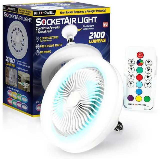 Main image of SocketAir Wireless Ceiling Fan Light with Remote Control, Extender,110-120 Volt, 2100 Lumens, 3 Fan Speeds, 3 Light Settings, 6500K for Living, Dining, Working Space ASON TV