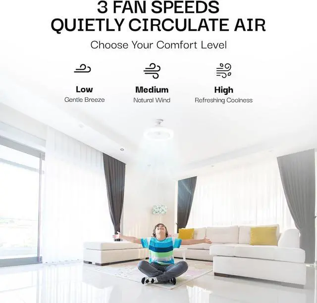 Alt view image 4 of 7 - SocketAir Wireless Ceiling Fan Light with Remote Control, Extender,110-120 Volt, 2100 Lumens, 3 Fan Speeds, 3 Light Settings, 6500K for Living, Dining, Working Space ASON TV