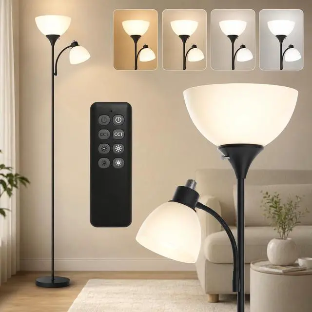 Main image of Led Floor Lamp, Super Bright 11W+7W 2100LM Torchiere Floor Lamps for Living Room, Stepless Adjustable 4 Color Temperatures 3000K-6000K with Remote Control for Bedroom (Matte Black)
