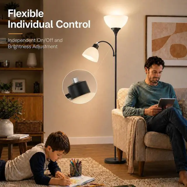 Alt view image 5 of 7 - Led Floor Lamp, Super Bright 11W+7W 2100LM Torchiere Floor Lamps for Living Room, Stepless Adjustable 4 Color Temperatures 3000K-6000K with Remote Control for Bedroom (Matte Black)