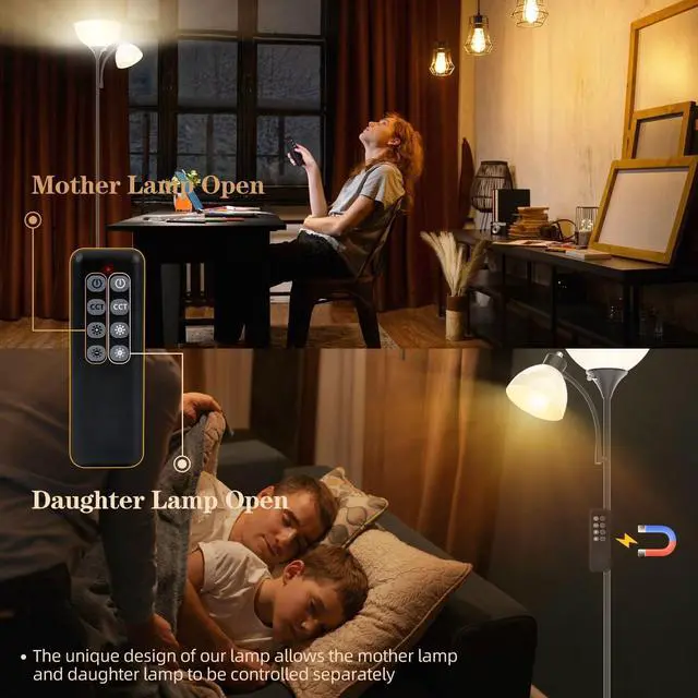 Alt view image 7 of 7 - Led Floor Lamp, Super Bright 11W+7W 2100LM Torchiere Floor Lamps for Living Room, Stepless Adjustable 4 Color Temperatures 3000K-6000K with Remote Control for Bedroom (Matte Black)