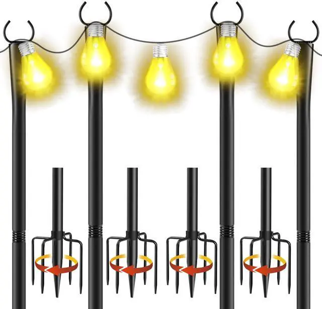 Main image of 4 Pack 10Ft String Light Poles, Metal Poles with Fork for Outside Lights,Outdoor Metal Light Stand with Fence Brackets Hanging Lights for Garden Patio Wedding Backyard