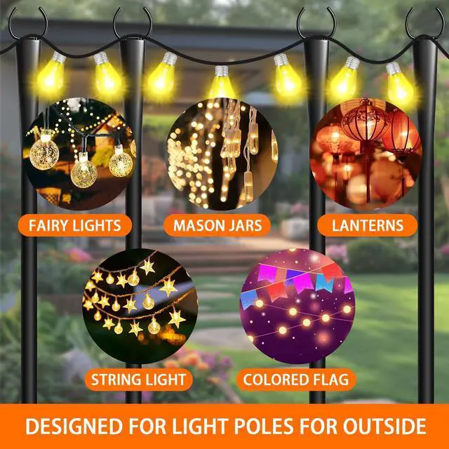 Alt view image 3 of 7 - 4 Pack 10Ft String Light Poles, Metal Poles with Fork for Outside Lights,Outdoor Metal Light Stand with Fence Brackets Hanging Lights for Garden Patio Wedding Backyard