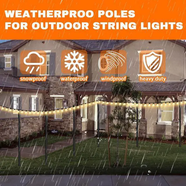 Alt view image 4 of 7 - 4 Pack 10Ft String Light Poles, Metal Poles with Fork for Outside Lights,Outdoor Metal Light Stand with Fence Brackets Hanging Lights for Garden Patio Wedding Backyard