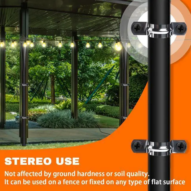 Alt view image 7 of 7 - 4 Pack 10Ft String Light Poles, Metal Poles with Fork for Outside Lights,Outdoor Metal Light Stand with Fence Brackets Hanging Lights for Garden Patio Wedding Backyard