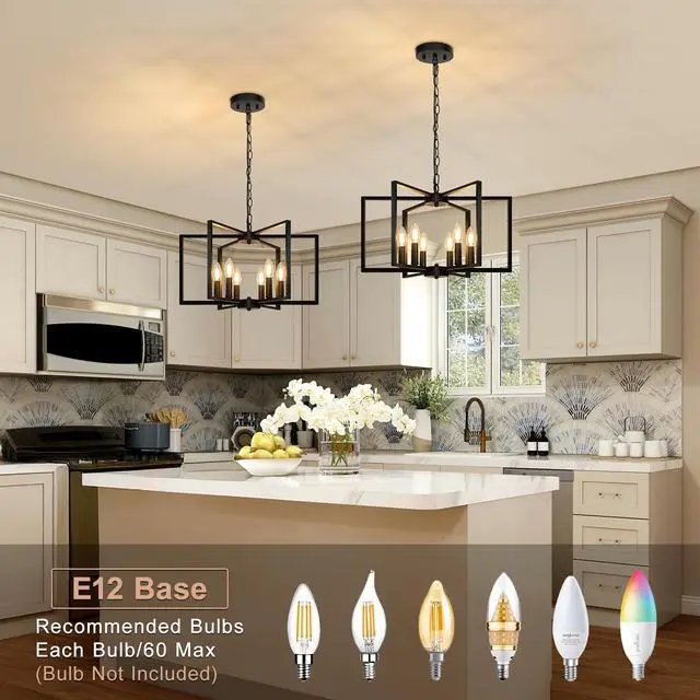 Alt view image 3 of 7 - Black Farmhouse Chandelier, 6 Light Geometric Dining Room Light Fixture, Modern Industrial Metal Ceiling Light Rustic Hanging Pendant Lights with E12 base for Kitchen Island Entryway Foyer, Indoor