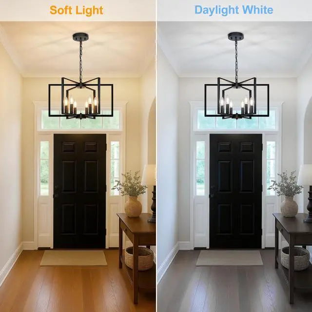 Alt view image 4 of 7 - Black Farmhouse Chandelier, 6 Light Geometric Dining Room Light Fixture, Modern Industrial Metal Ceiling Light Rustic Hanging Pendant Lights with E12 base for Kitchen Island Entryway Foyer, Indoor