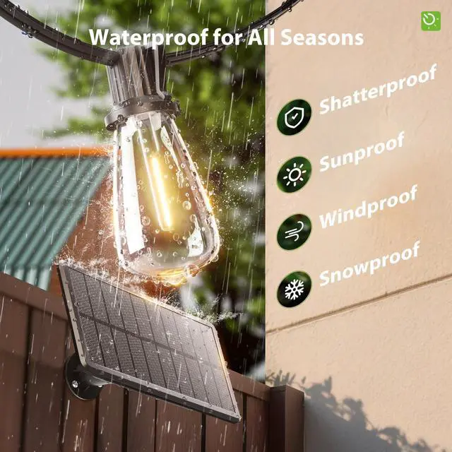 Alt view image 4 of 7 - 54FT Solar String Lights Outdoor Waterproof with USB Charging & Remote | Dimmable & Timable, Solar Powered Patio Lights with LED Shatterproof Bulbs for Deck Backyard Porch Garden Camping